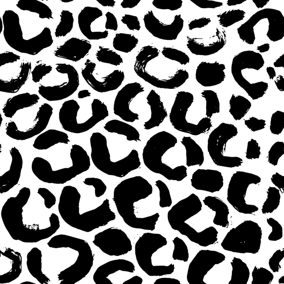 Black and White Leopard Grunge Print Brush Seamless Pattern vector