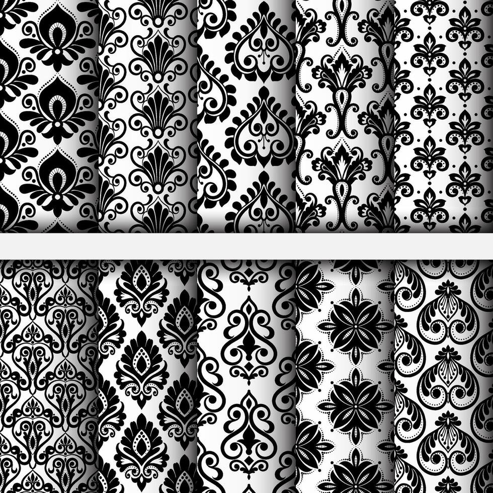 Set of decorative damask pattern design vector