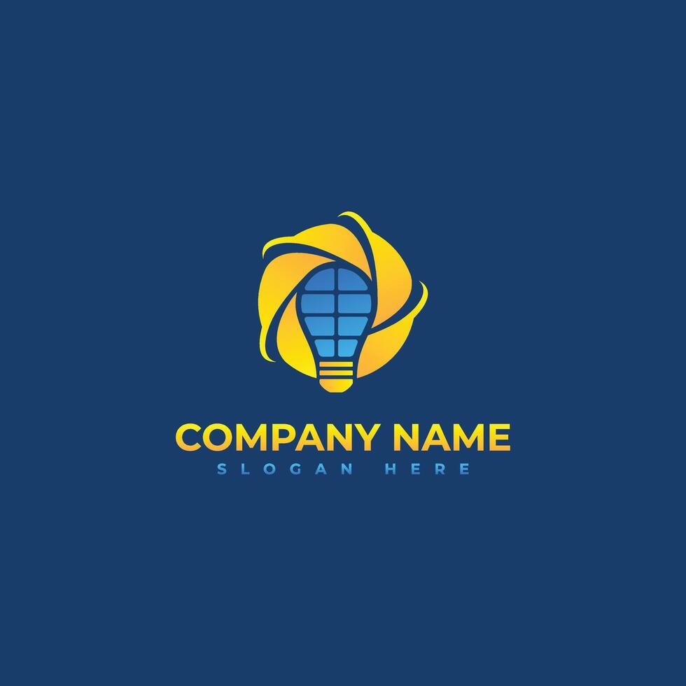Light bulb and Ssolar Panel logo symbol design element with abstract Sun vector