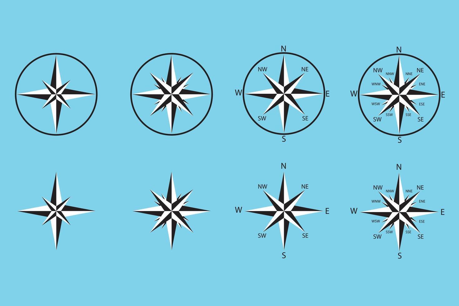 Compass rose of winds with directional dials for vintage and modern navigation devices vector