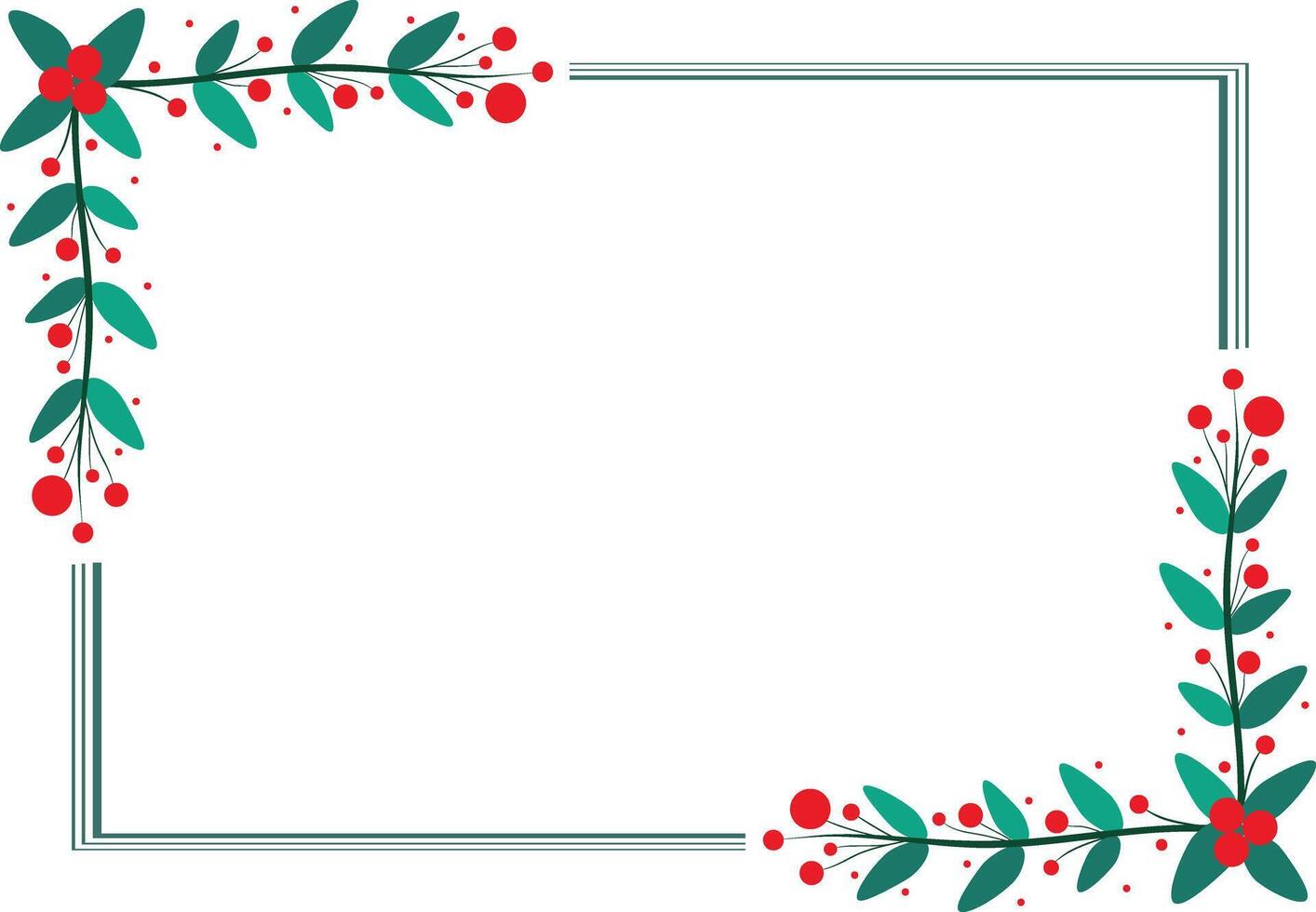 Beautiful Rectangular Frame Decorated With Red Cherry And Green Leaves vector
