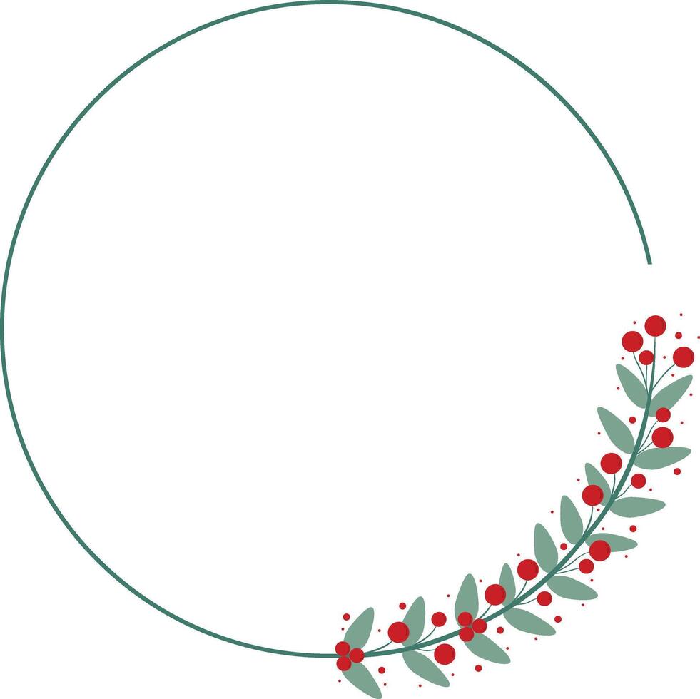 Circle Frame Or Wreath Decorated With Red Cherry And Green Leaves vector