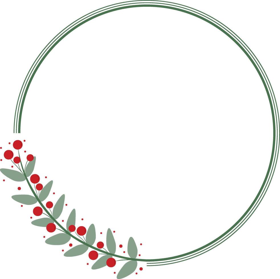 Circle Border Frame Or Wreath Decorated With Red Cherry And Green Leaves vector