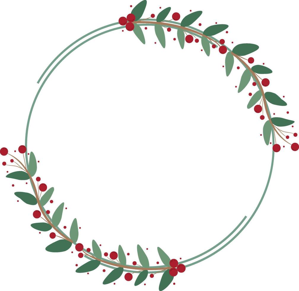 Circle Frame With Beautiful Green Leaves And Red Cherry vector