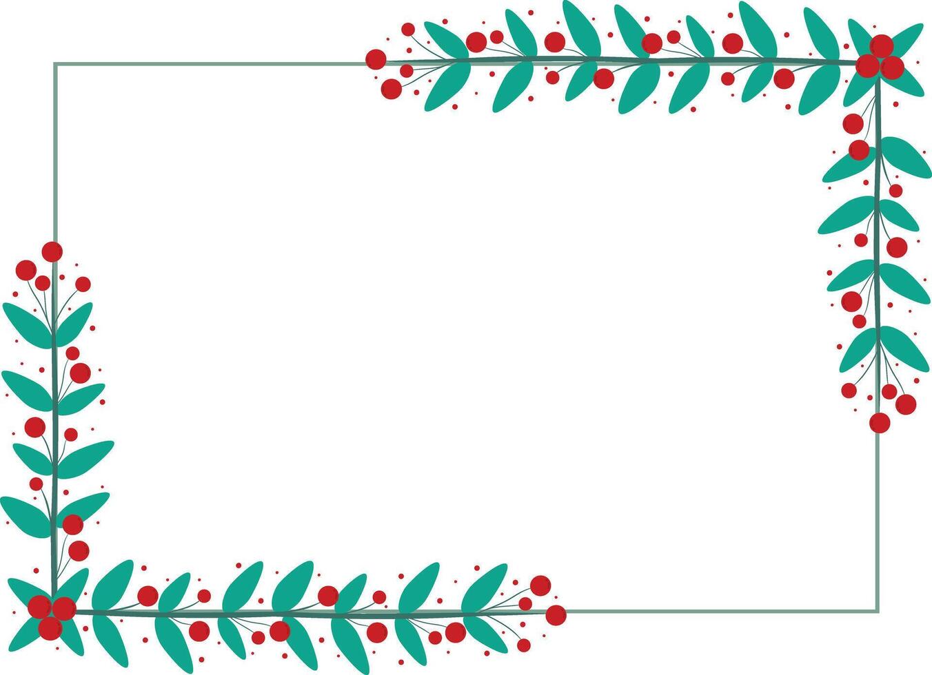 Rectangular Frame With Red Cherry And Green Leaves vector