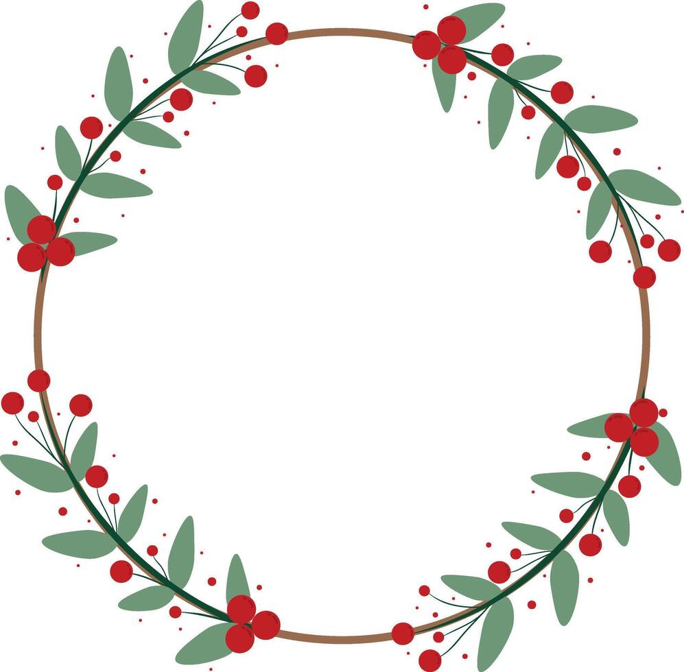 Circle Wreath Or Frame With Red Cherry And Green Leaves vector