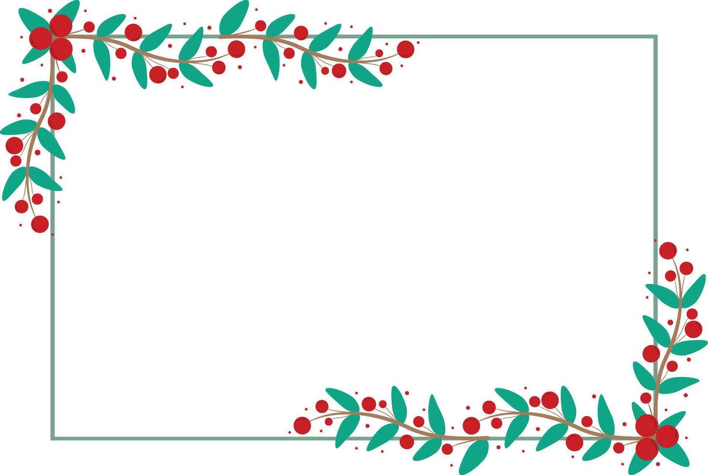Rectangular Frame Or Wreath Decorated With Red Cherry And Green Leaves vector