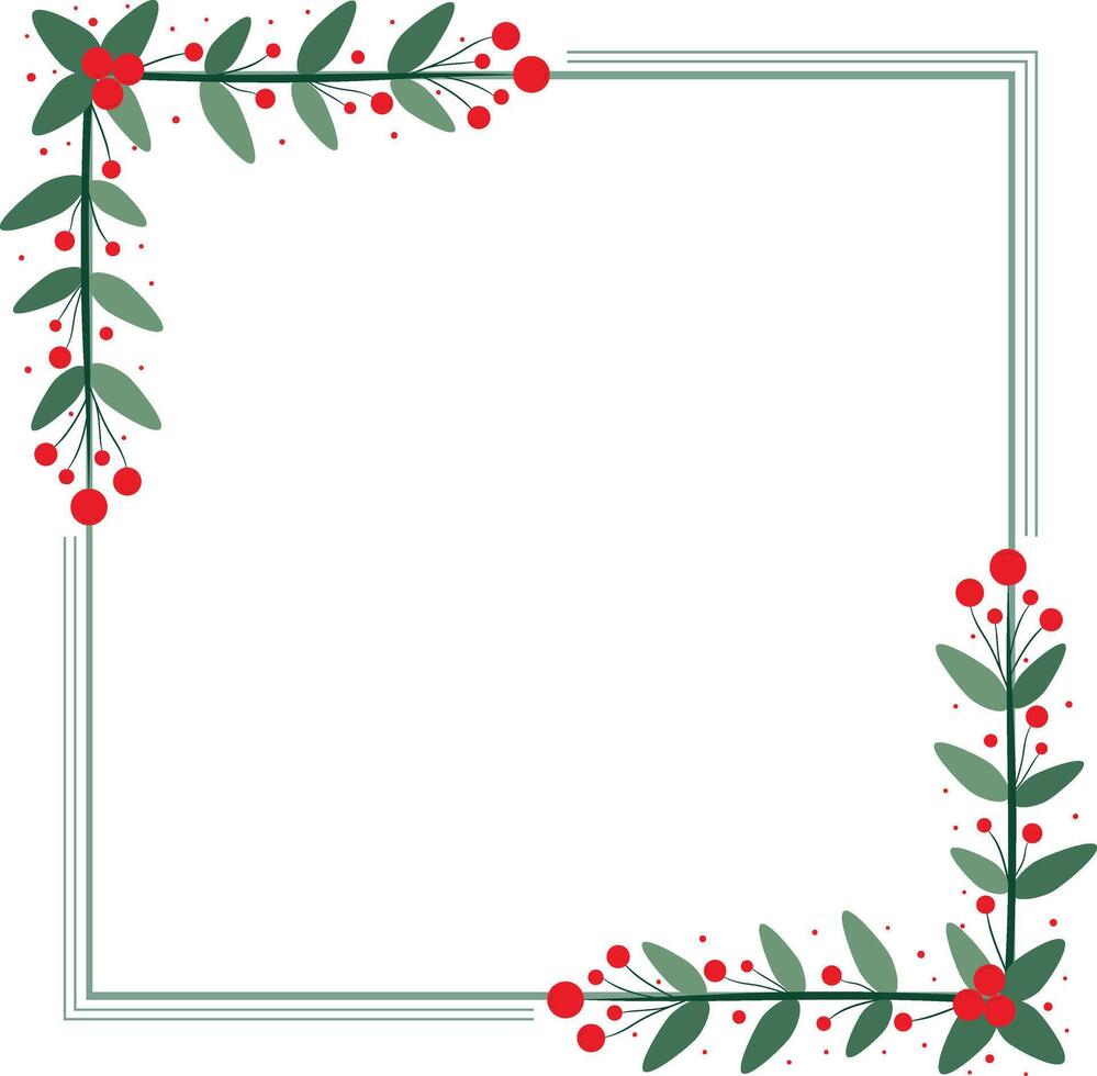 Square Frame Or Wreath Decorated With Red Cherry And Green Leaves vector