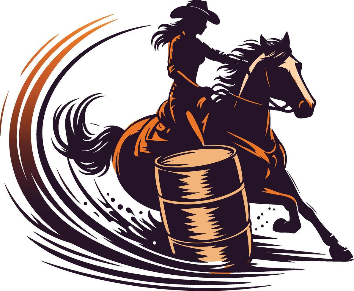 A silhouette of a cowgirl barrel racing vector