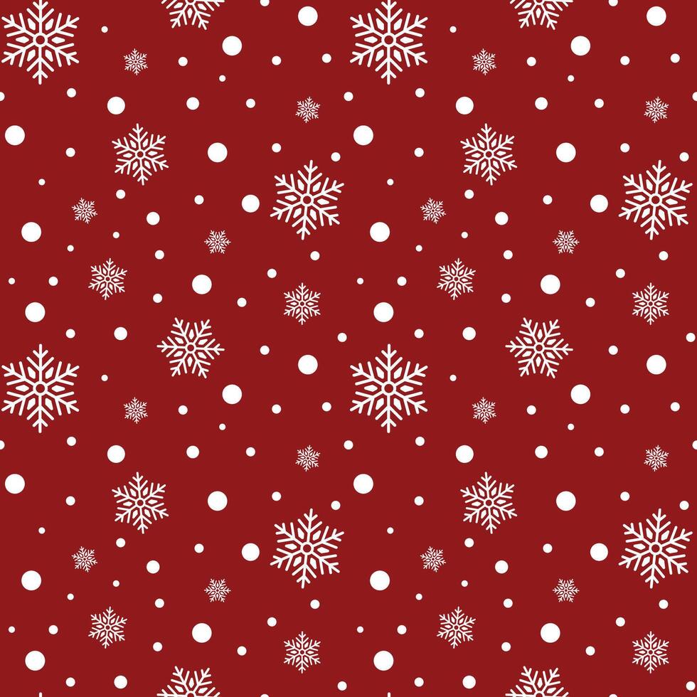 Christmas pattern. White snowflakes and snow on red background. Winter New Year. Texture and decoration for Holiday design, wrapping paper, cards and banners. vector
