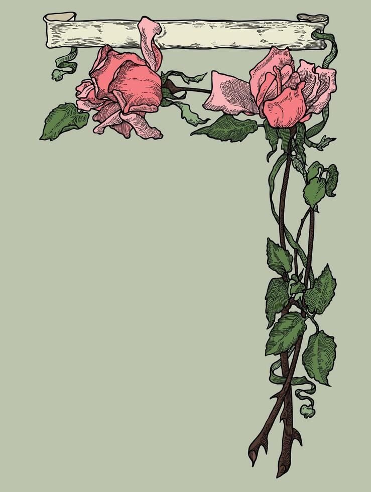 rose flower border in vintage style vector