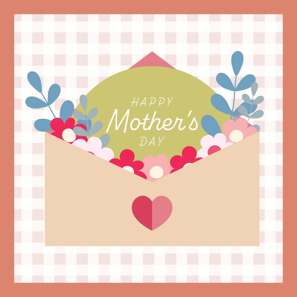 Envelope letter Mother's Day poster design template in flat design, featuring floral elements. Perfect for banners, posters, greeting card templates, promotional materials, and websites. vector