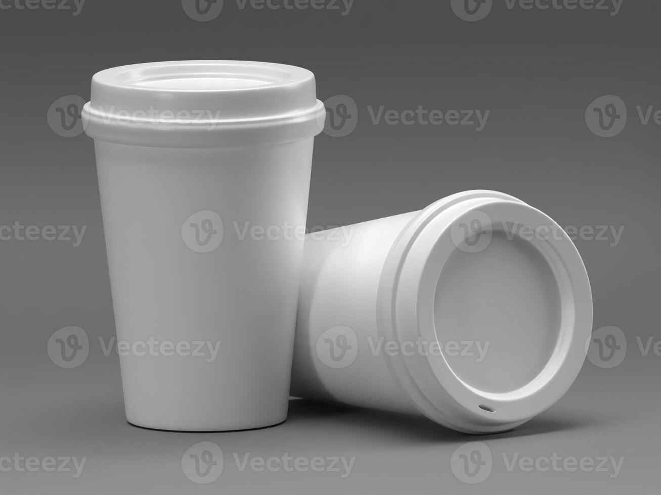 White Blank Coffee Cups Stack Perspective Mockup photo