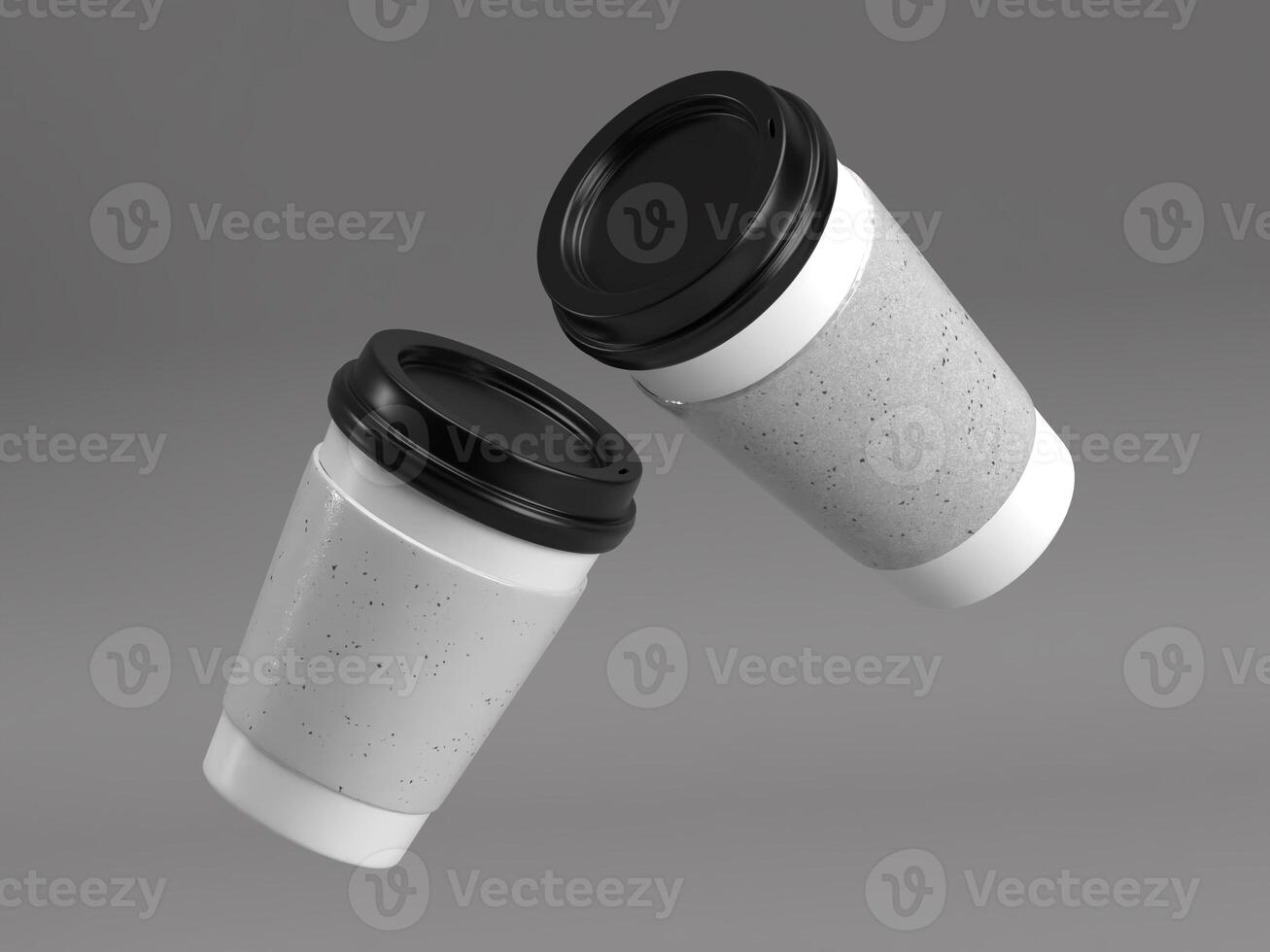 White Blank Floating Coffee Cups in Pair Mockup photo