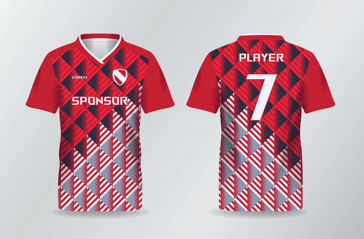 red and black triangles jersey for football, soccer, sport shirt template vector