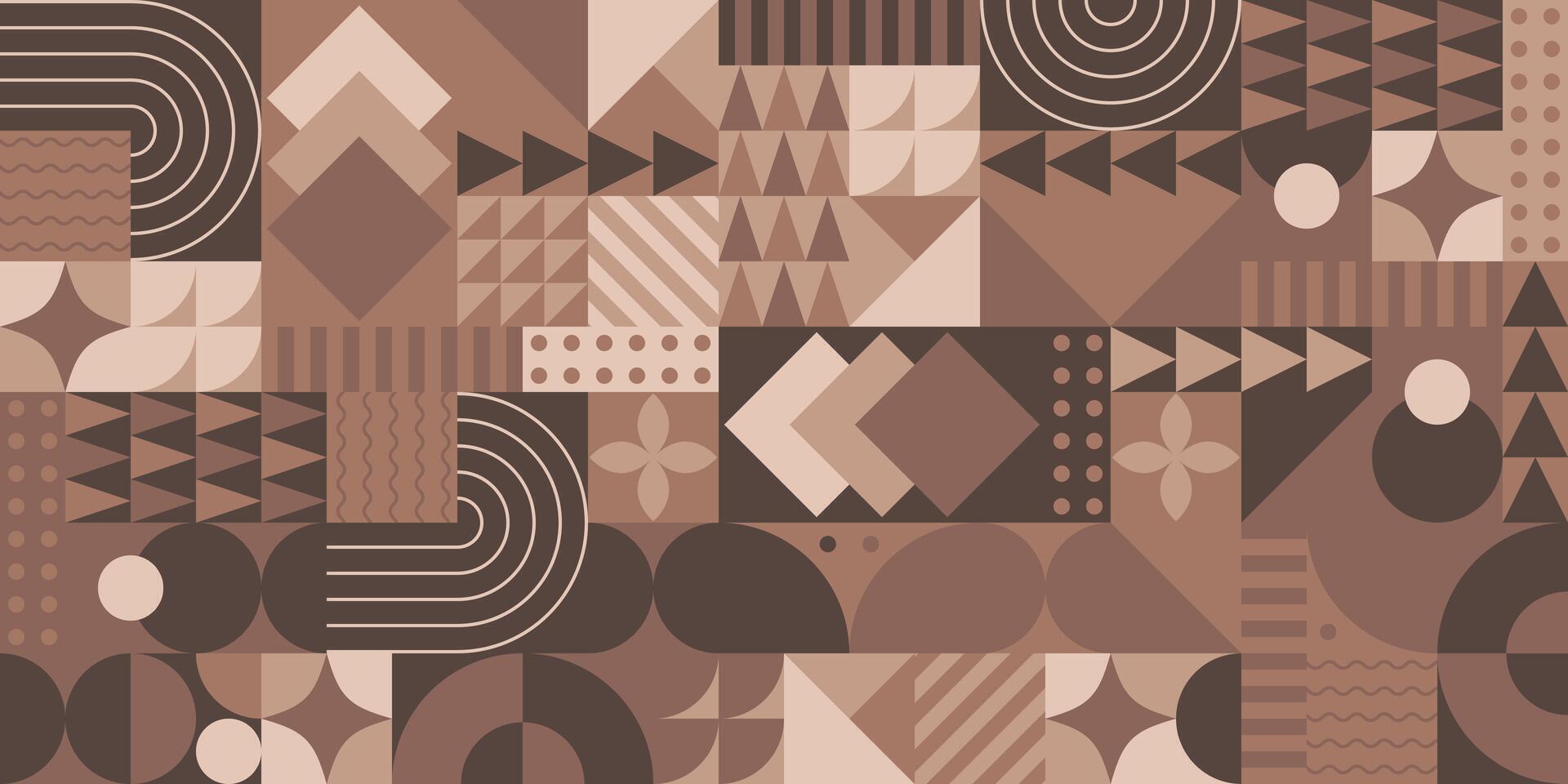 Modern geometric seamless pattern with 2025 color Mocha Mousse. Abstract background with geometric shapes. illustration vector