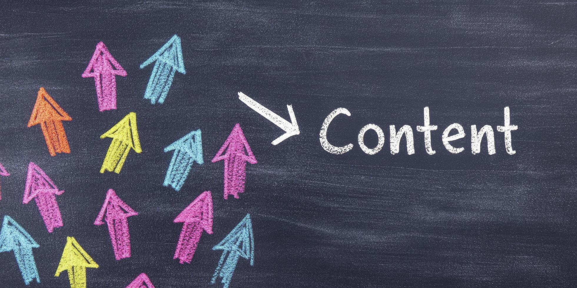Arrows pointing to the word Content. Blackboard background with white chalk drawing arrows and text. photo