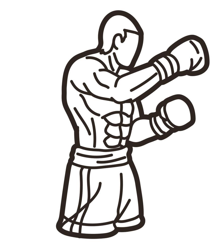 Outline Boxer Fighting Action Cartoon Kickboxing Graphic vector