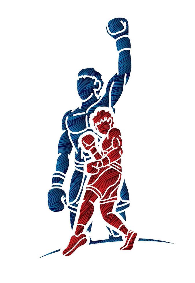 Group of Fighter Boxing Sport Mix Action Cartoon Graphic vector
