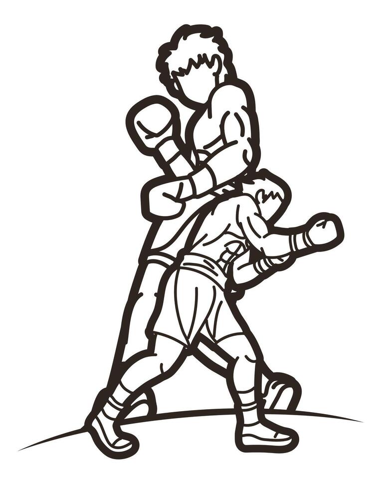 Outline Silhouette Group of Fighter Boxing Sport Mix Action Cartoon Graphic vector