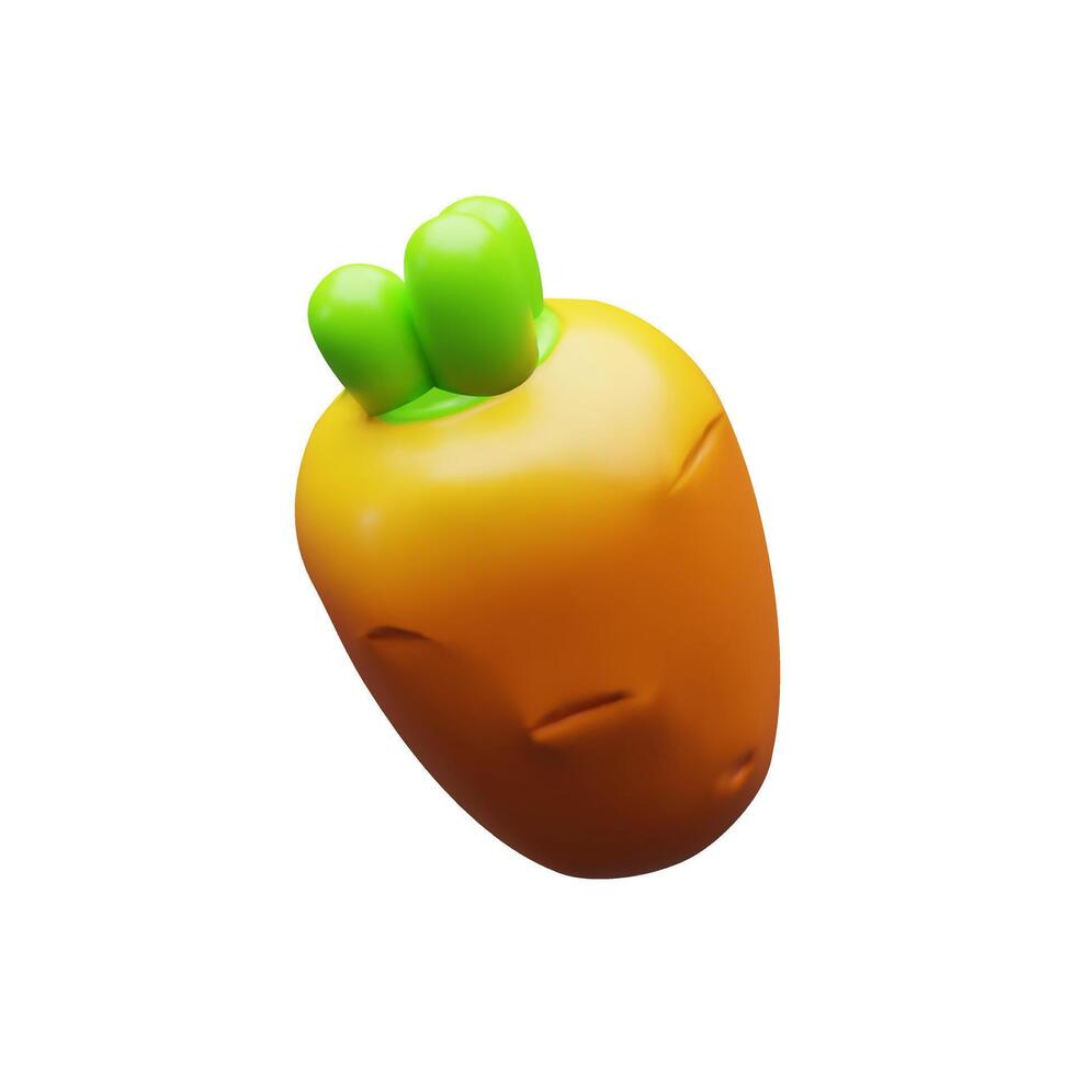 3d render orange carrot. Three dimensional illustration of harvest. Vegetarian vitamin raw root. Fresh plant ingredient in cartoon style. Health agriculture antioxidant food with carotene vector