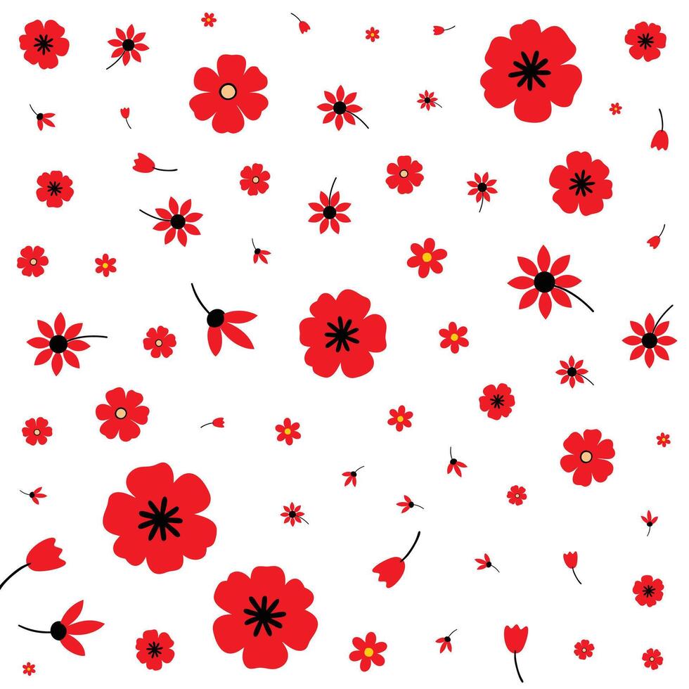 Red Flowers Seamless Pattern vector