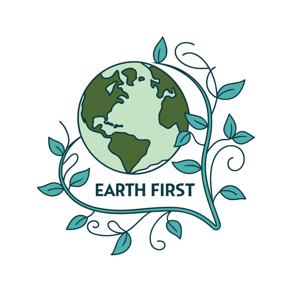 earth first logo with leaves and a globe vector
