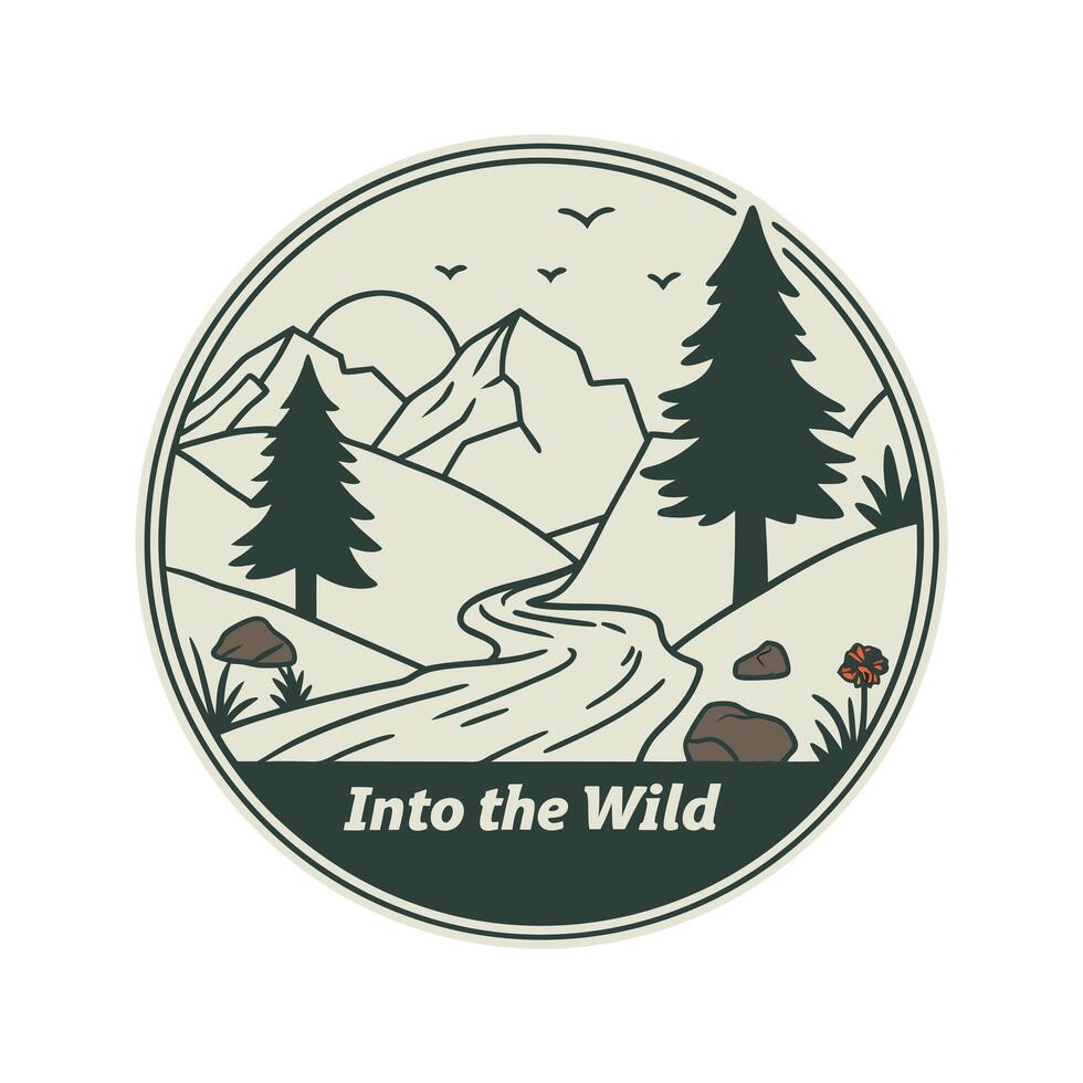 into the wild logo with mountains and trees vector