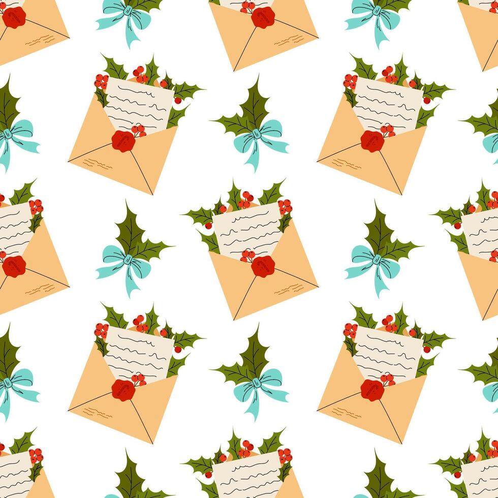 Christmas open Letter. Holly leaves. Christmas seamless pattern. For textile, wrapping paper, background. vector