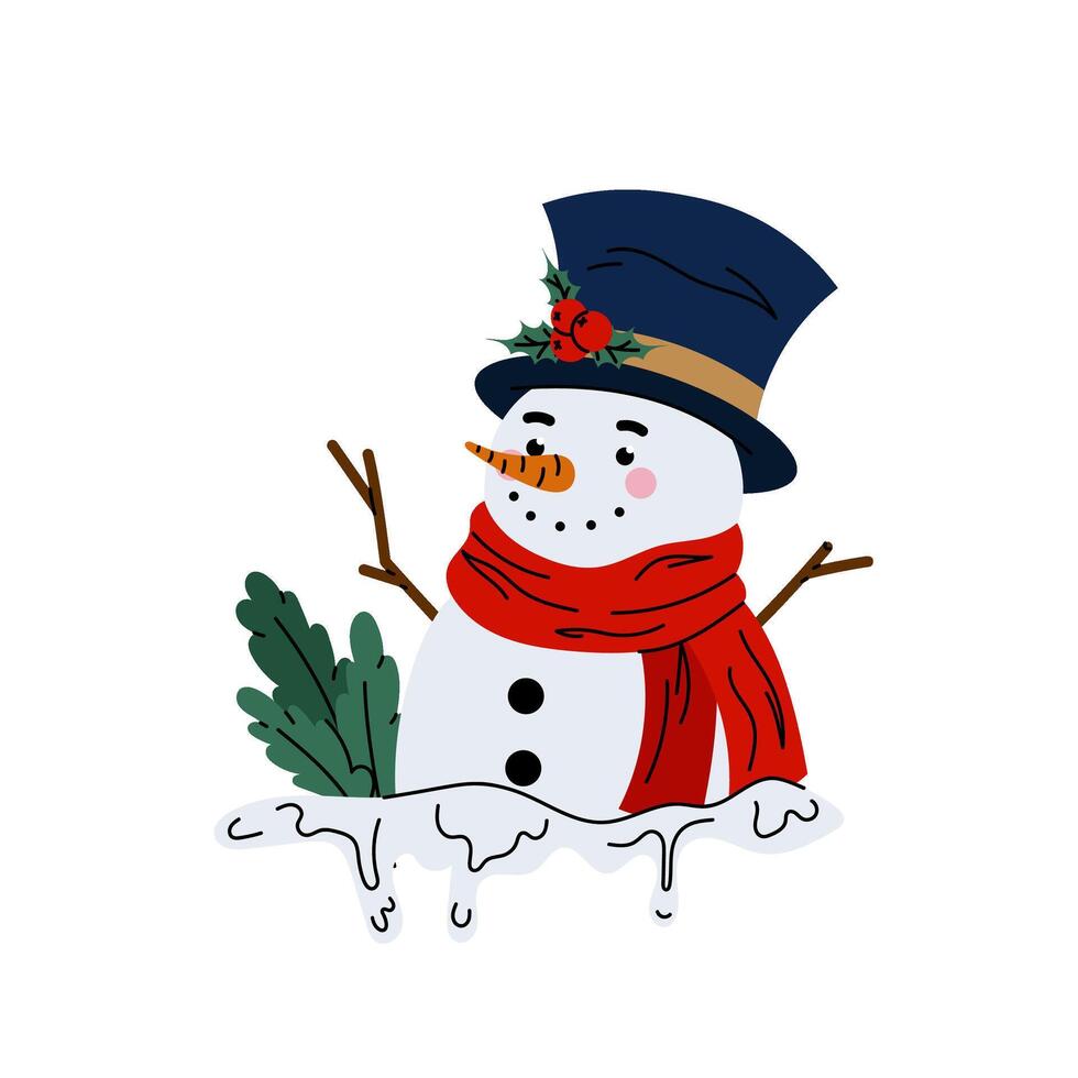 Funny snowman. Christmas character for cards, posters, prints. Frame or border with a snowman. Festive decor on a white background. vector