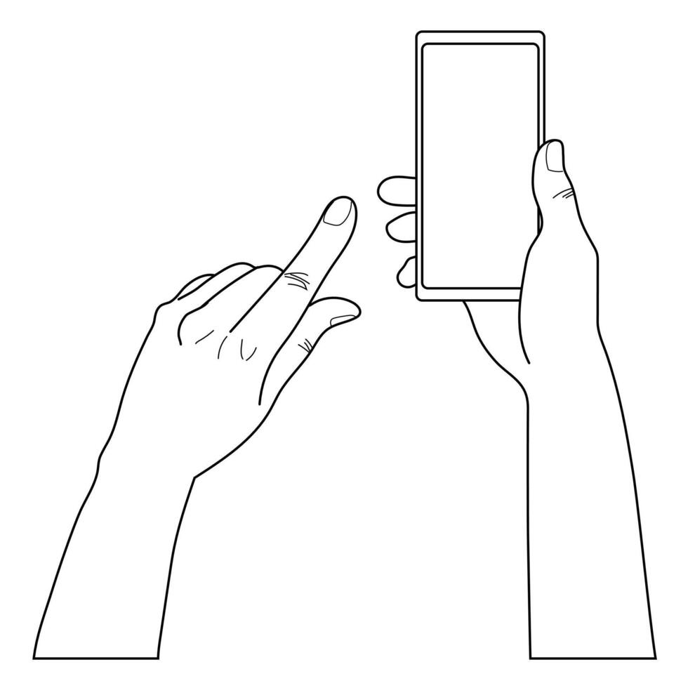 Texting hands in outline. vector