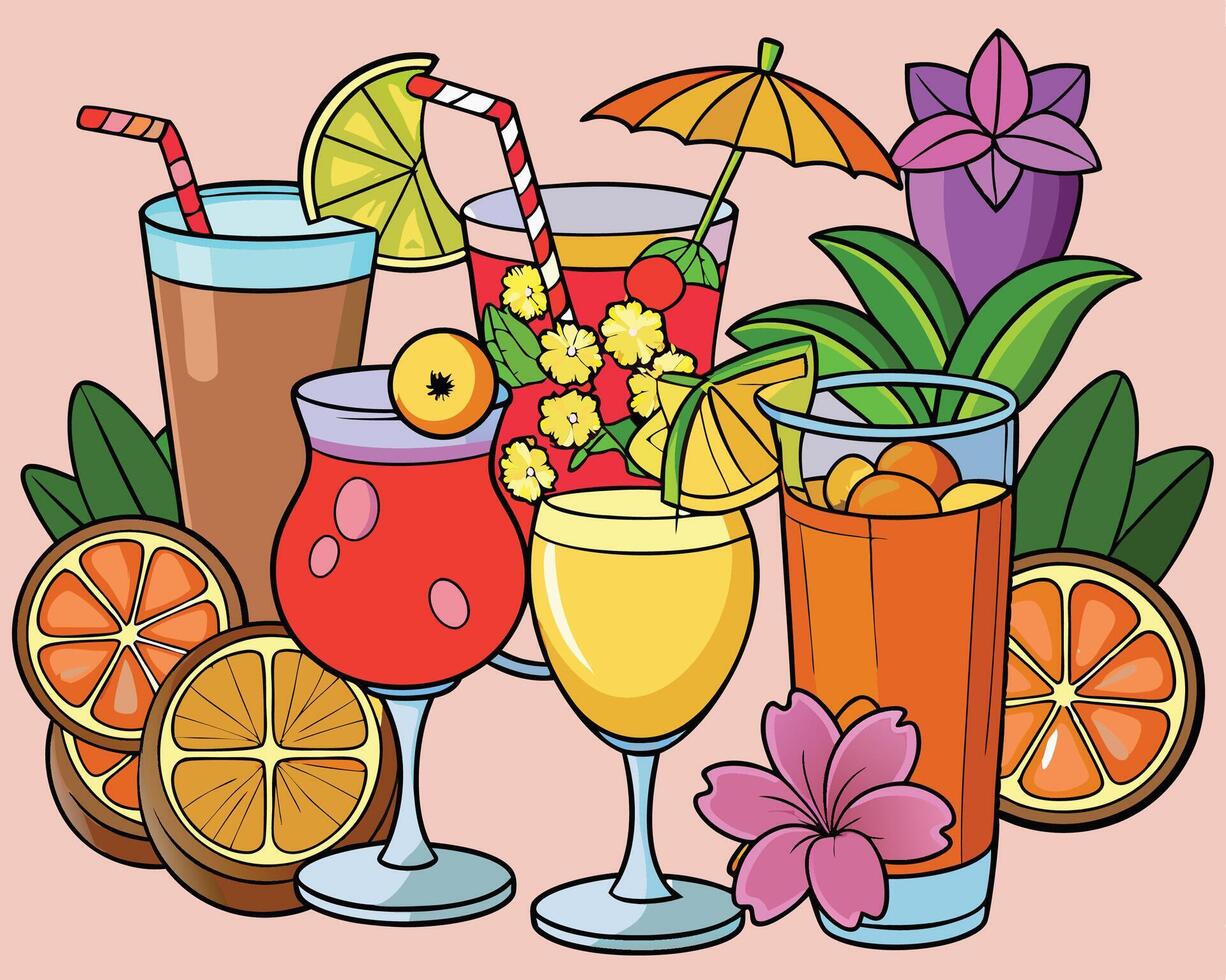 Tropical drinks illustration vector