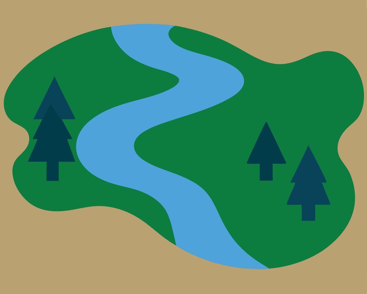 A river is flowing through a forest and trees vector