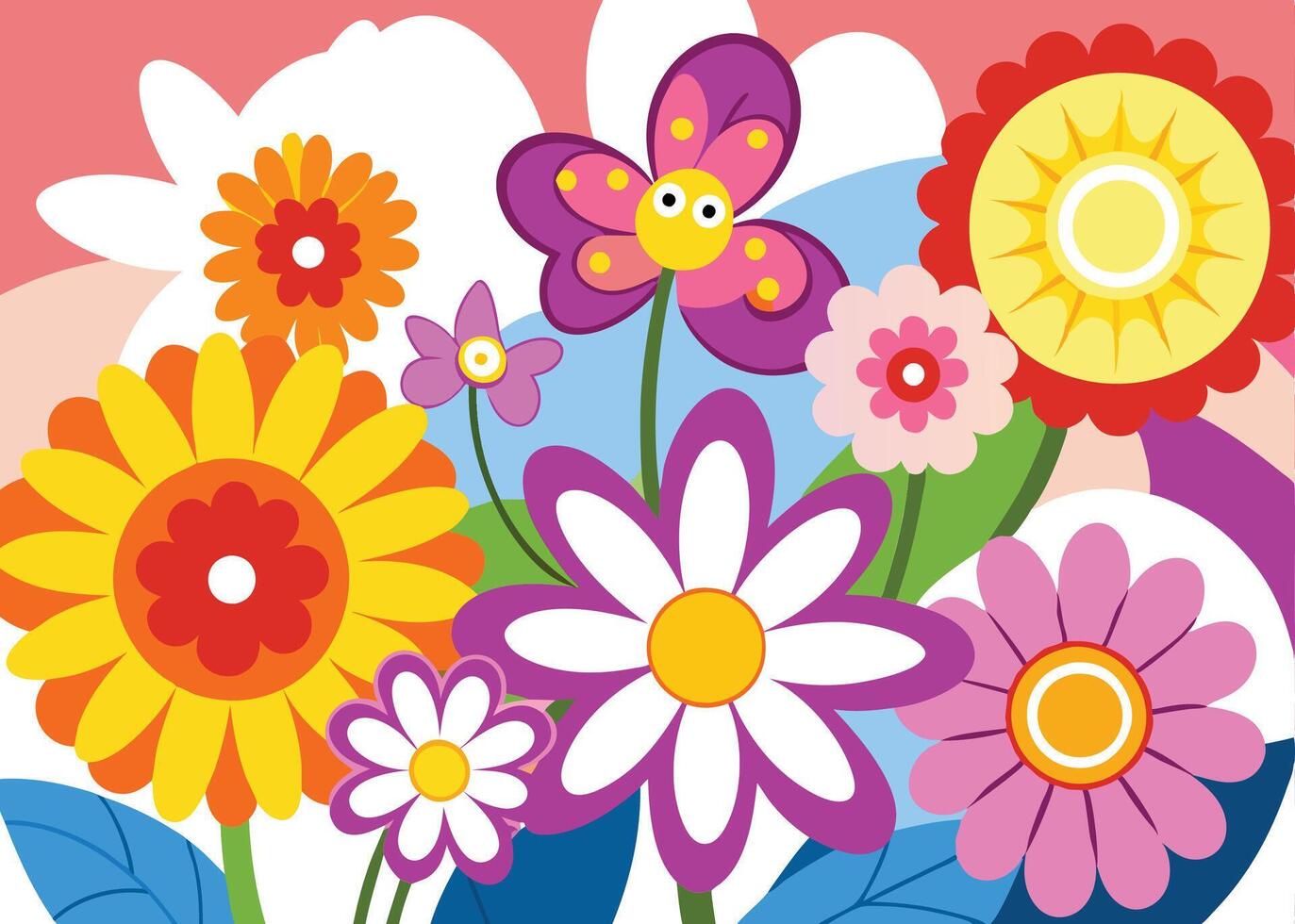 A colorful flower garden with many different flowers vector