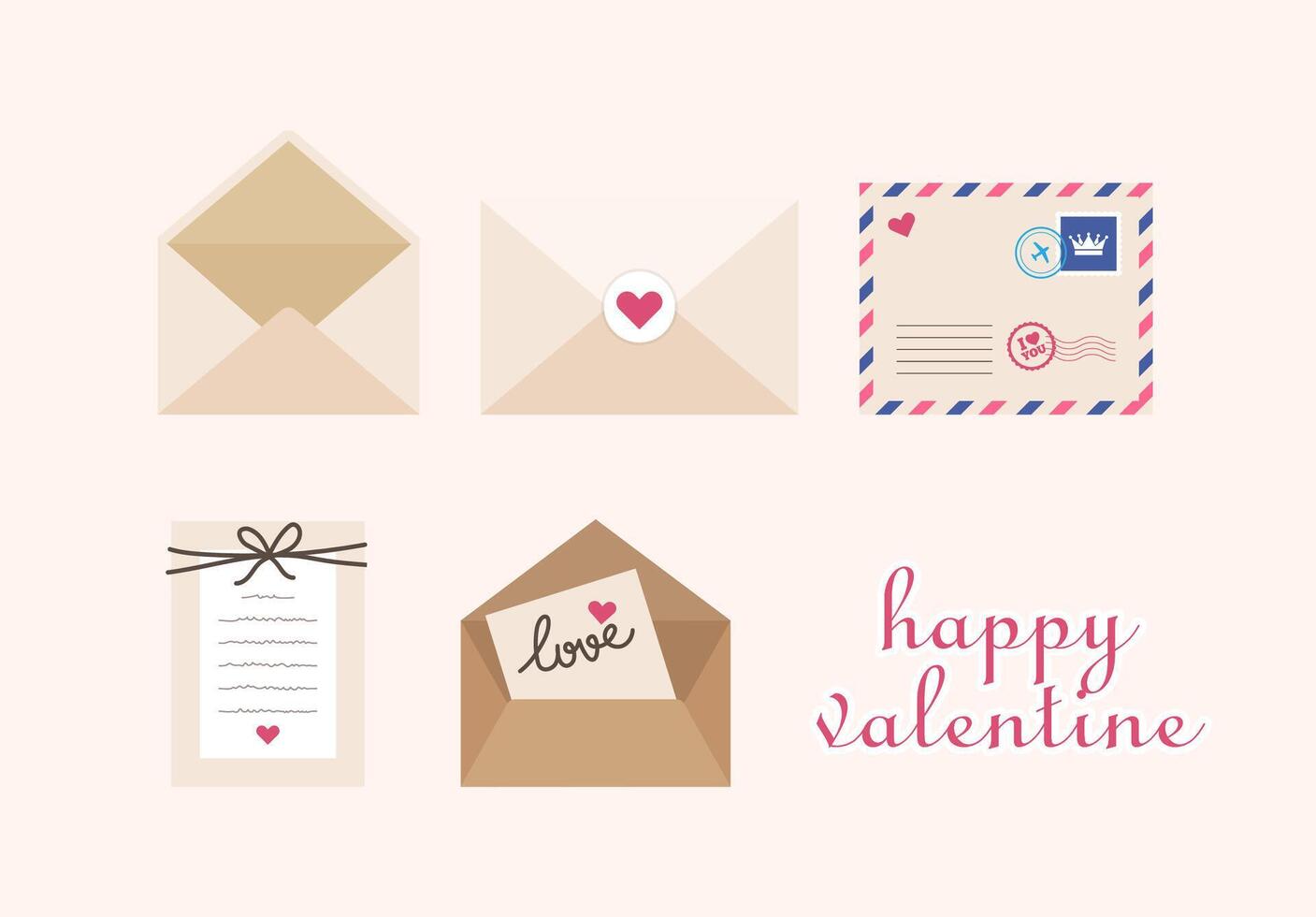 set of valentine love letter vector
