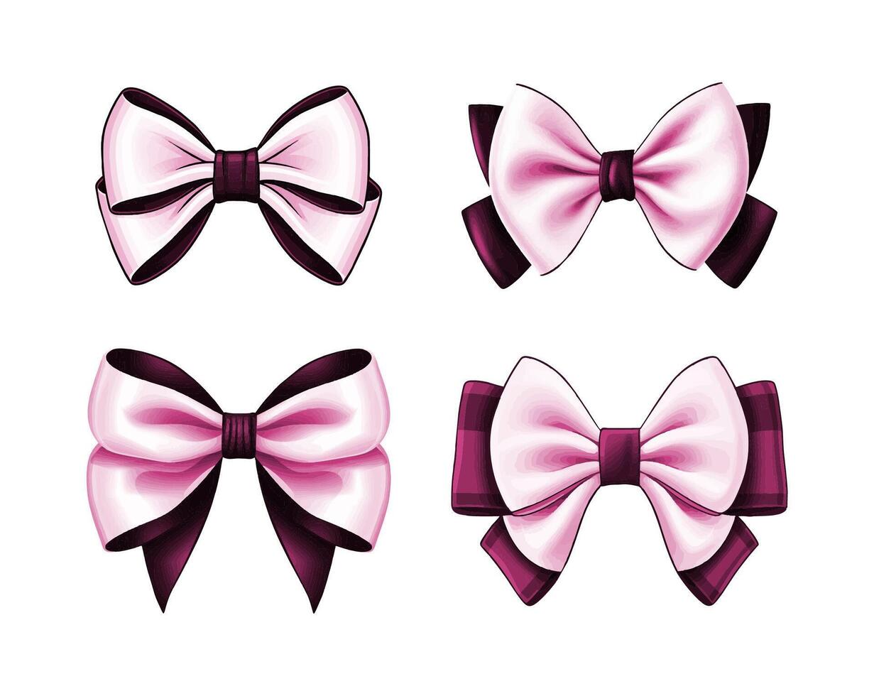 sets of pink and black ribbon vector