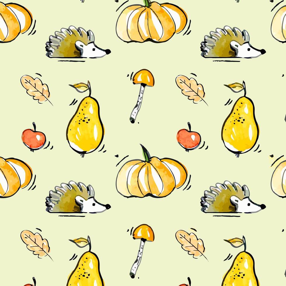 hedgehog and fruit children pattern vector