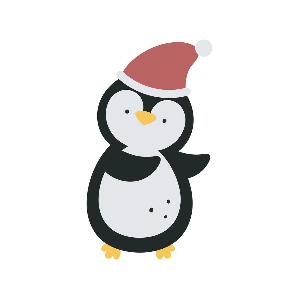 Print with cute penguin. Winter design. Cartoon flat illustration on white background. For card, posters, stickers, banners, printing on the pack, printing on clothes, fabric, wallpaper. vector