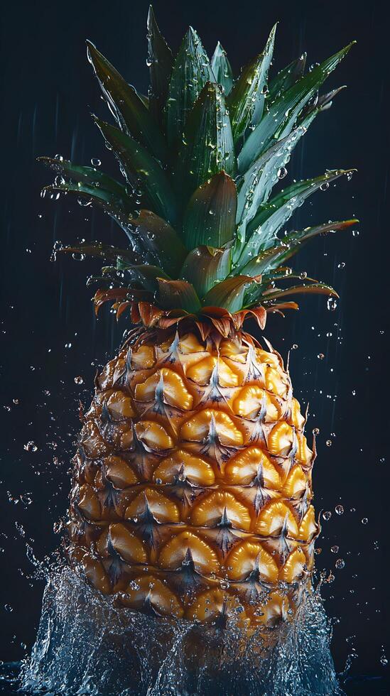 A pineapple is being splashed with water photo