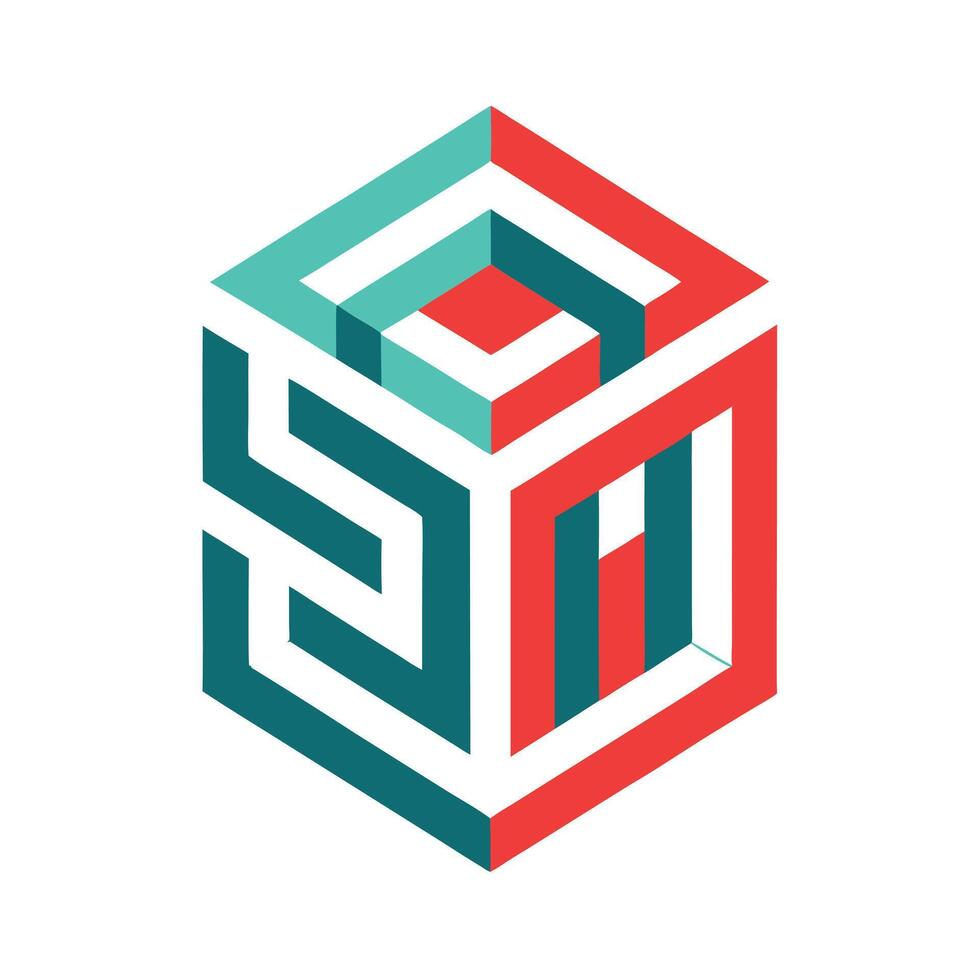 Cube Art with Geometric Lines vector