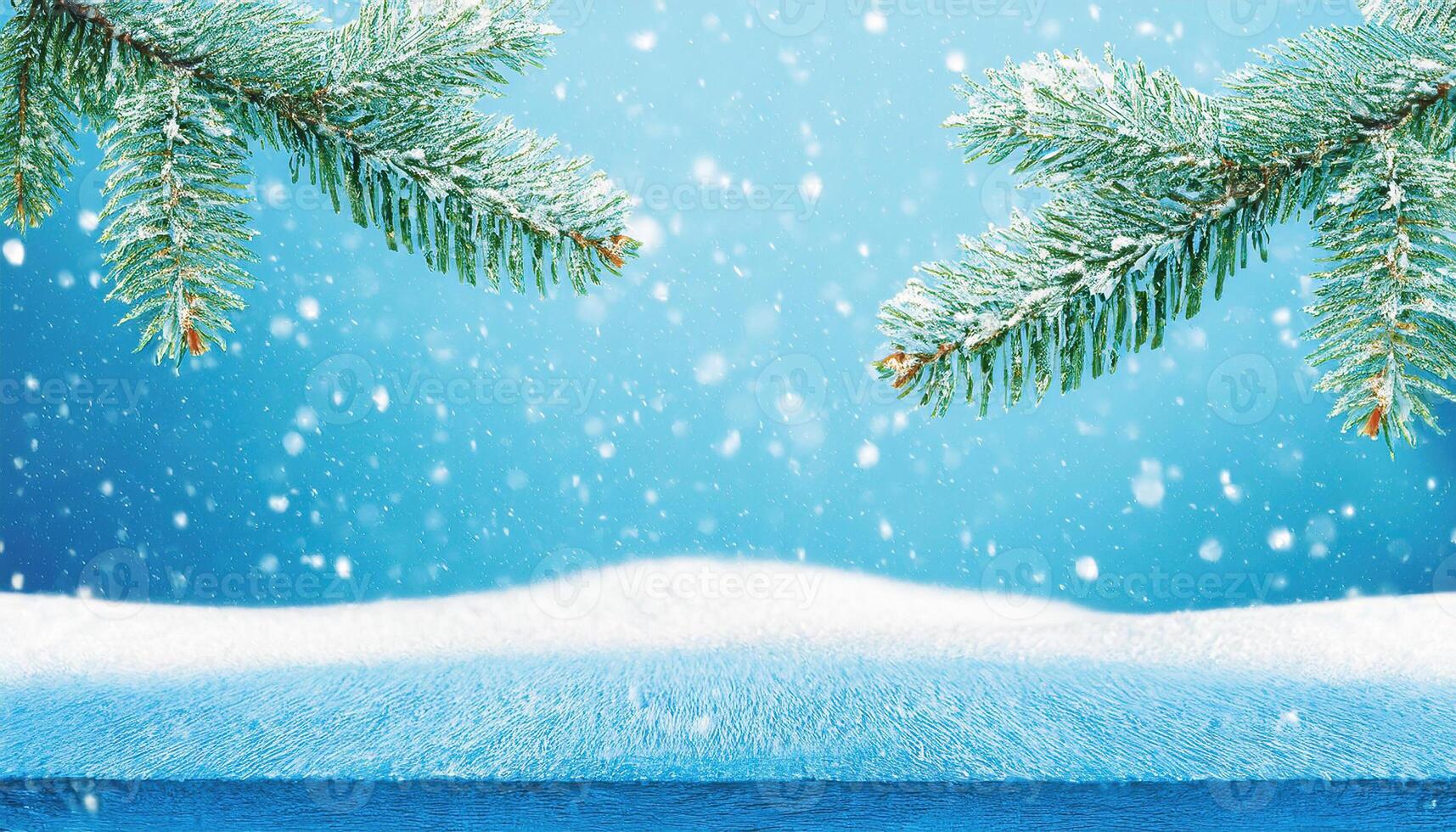 Fir tree branch with blur bokeh background for Christmas holiday copy space photo