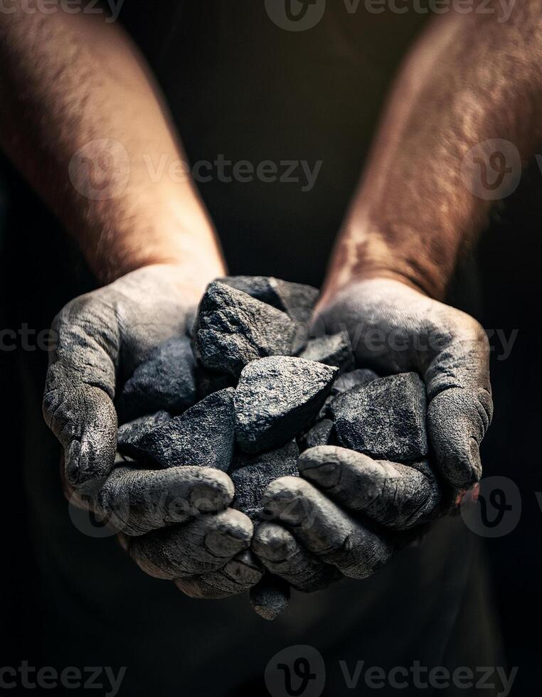 Cupped hands with lithium mineral photo
