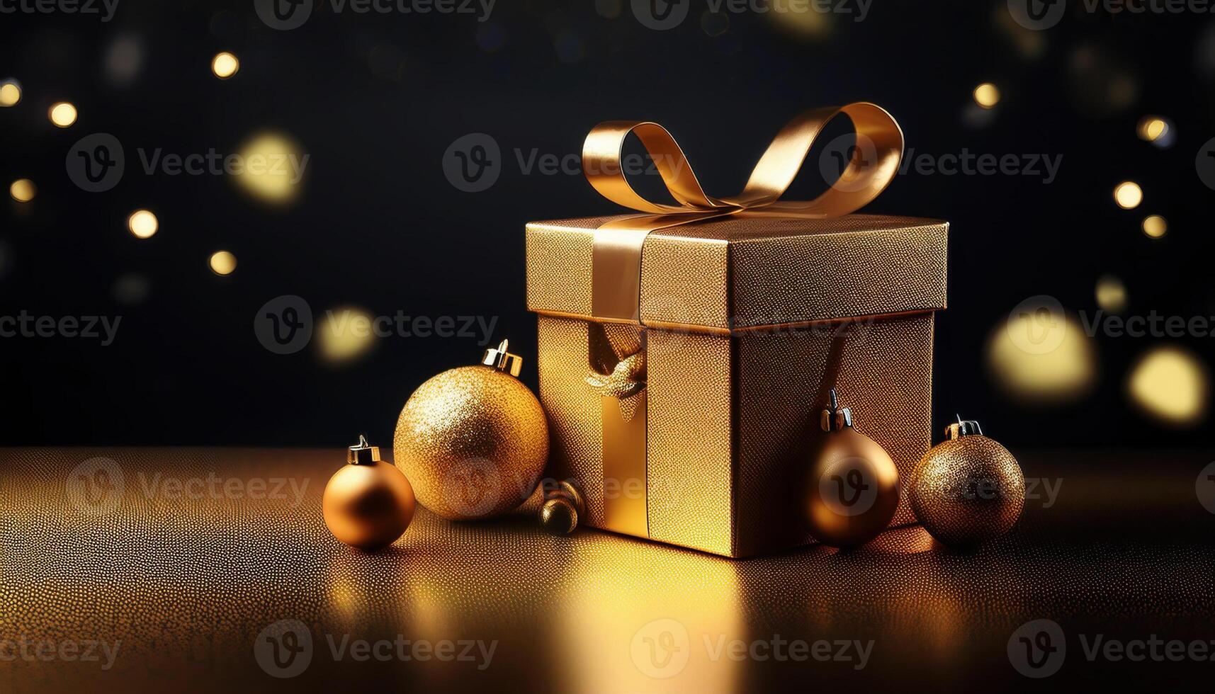 Christmas presents at the table with bokeh light in background, photo