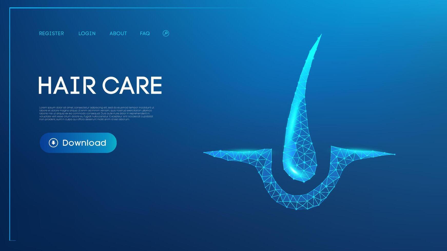 Digital hair follicle illustration in polygonal style with glowing blue accents and gradient background vector
