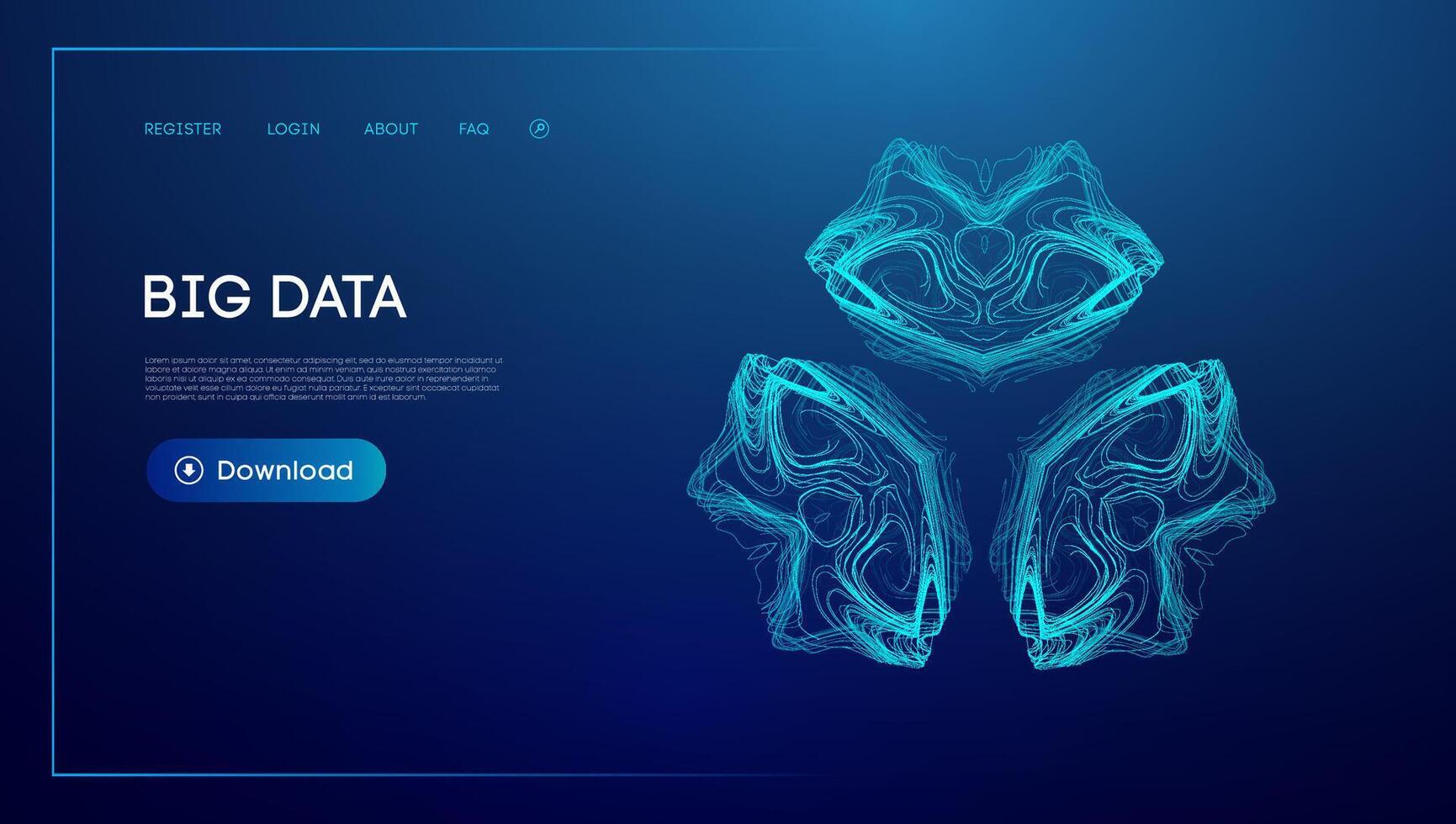 Big data abstract blue visualization. Data analytics and technological integration. vector