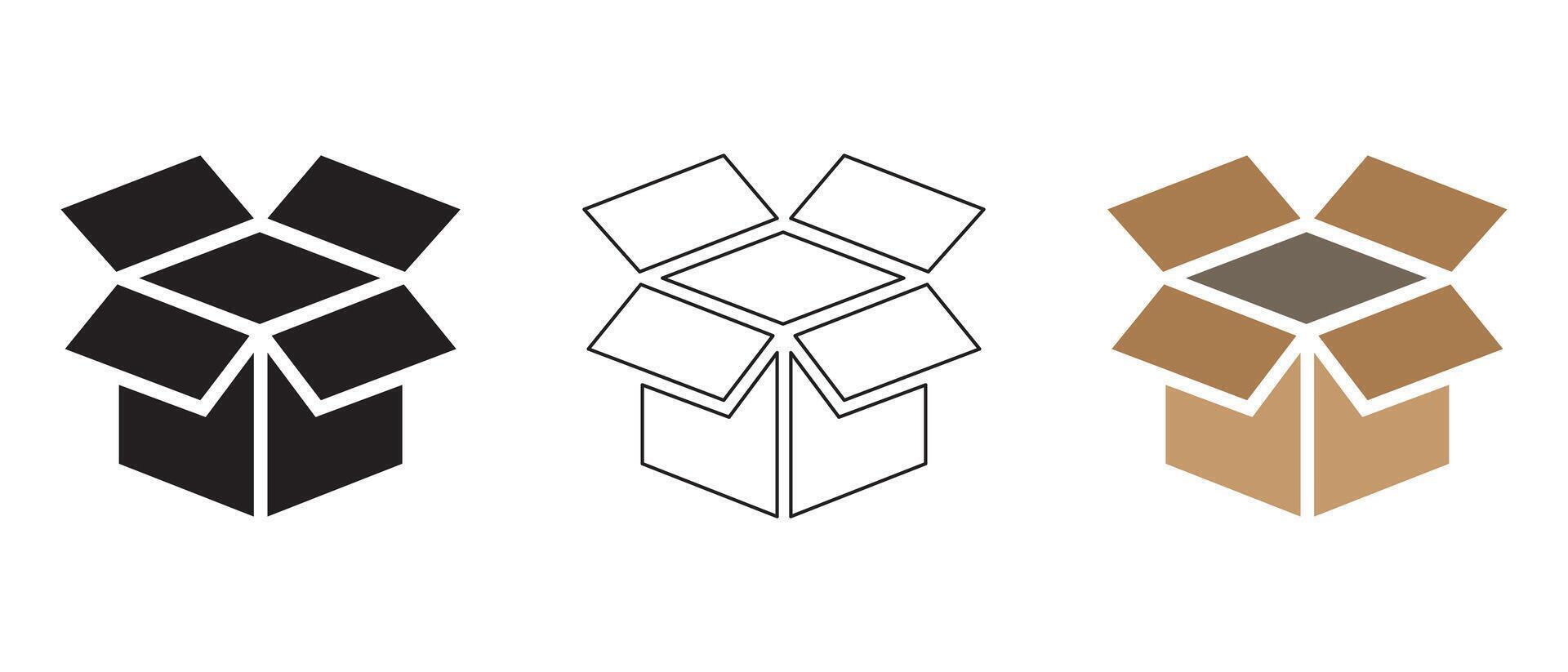 Cardboard box icon set. Open box, Cartoon box, Packaging box isolated. vector