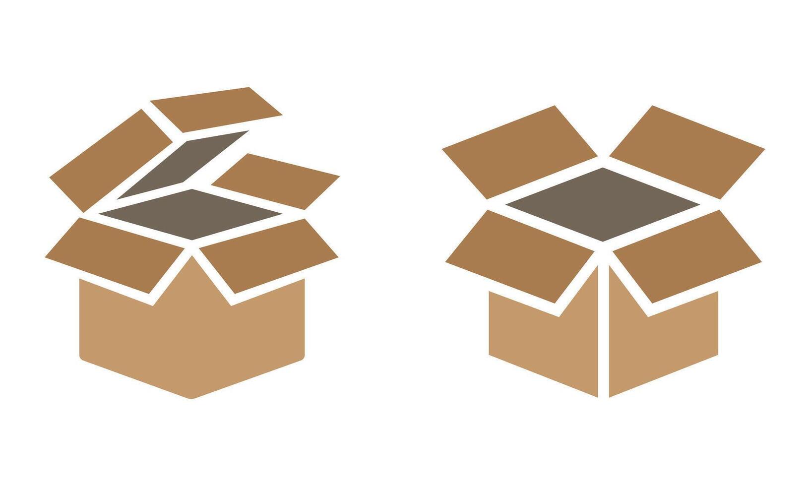 Cardboard box icon set . Brown Cartoon box, Open box, Packaging box isolated. vector