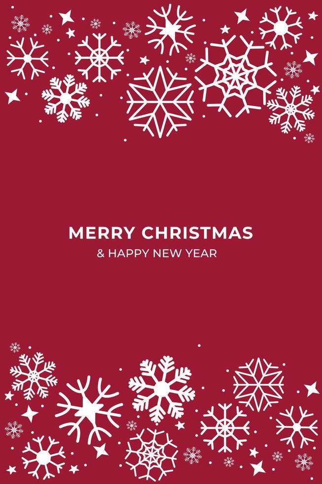 Merry Christmas Card and Happy New Year greeting card with white color Snowflake on red color background vector