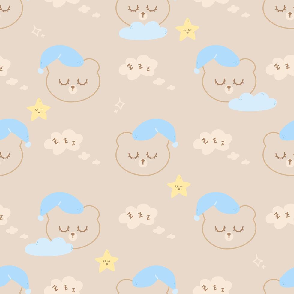 Seamless pattern good night bear vector