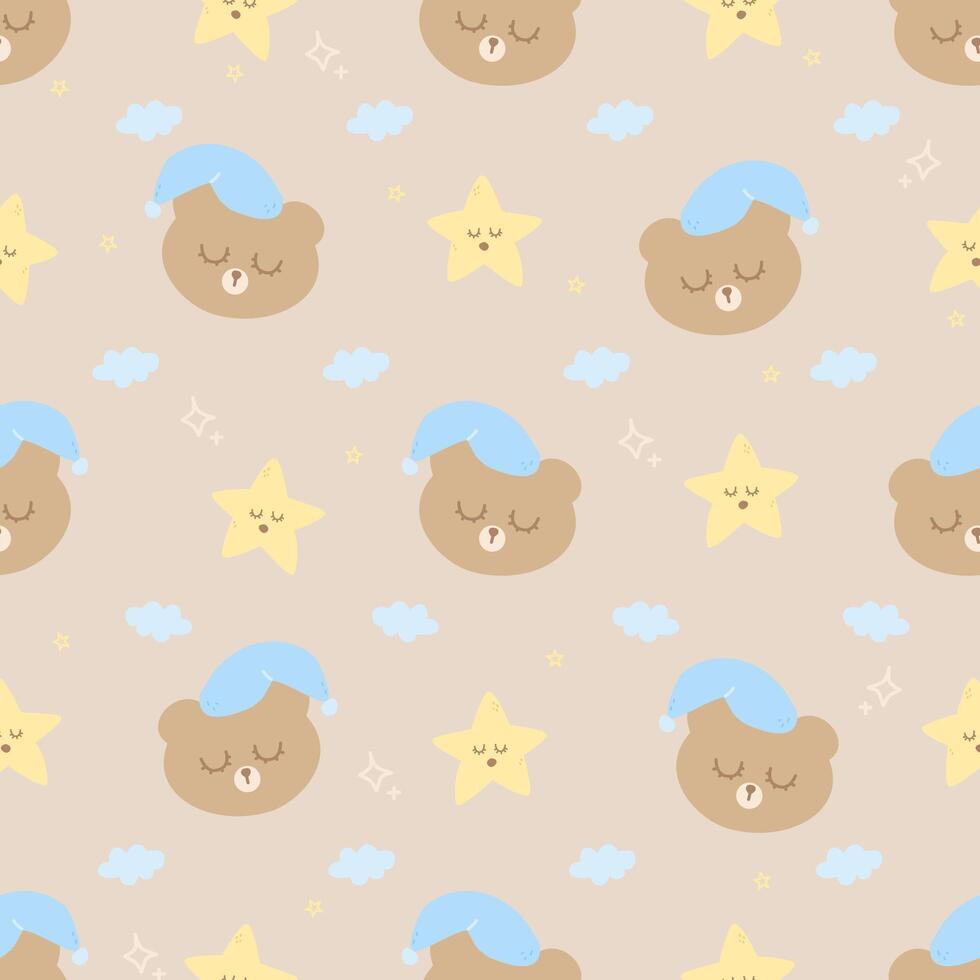Seamless pattern sleepy bear vector